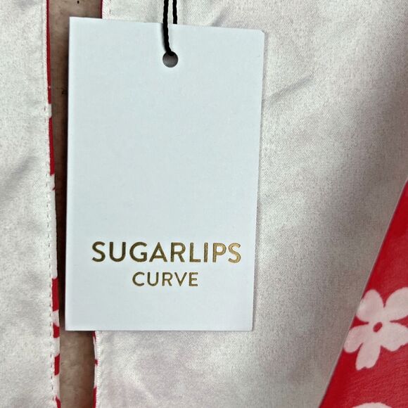 SugarLips Curve Floral Red White Short Romper Women Plus Size 2X New - Picture 6 of 13
